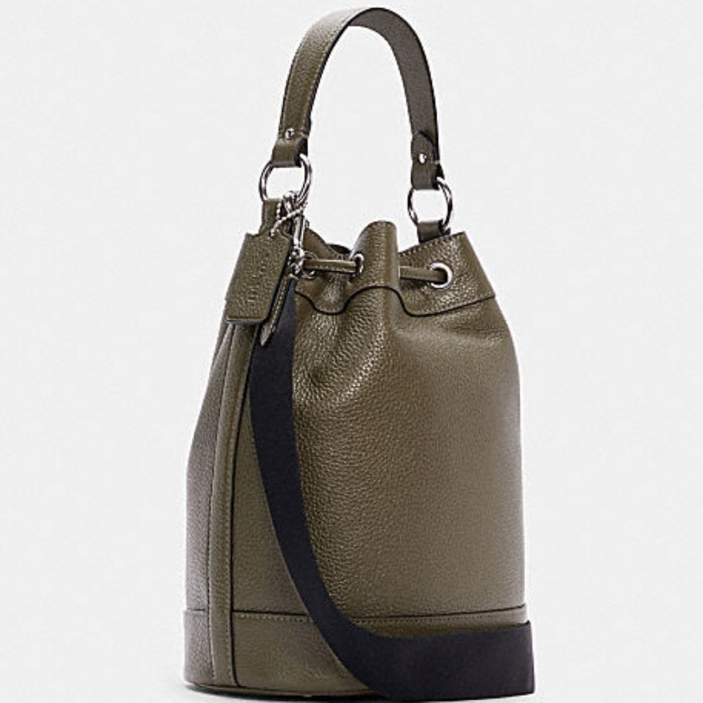 COACH Dempsey Crossbody Bucket Bag in Olive Green & Silver - Picture 4 of 14